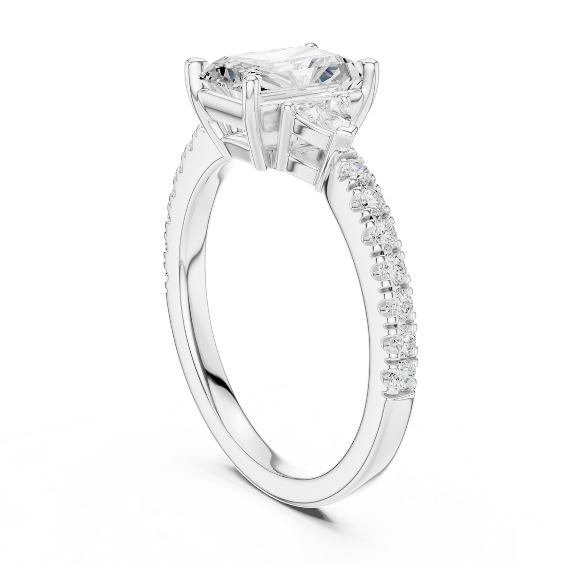 DDLR-862 - Three Stone Radiant Ring - White Gold