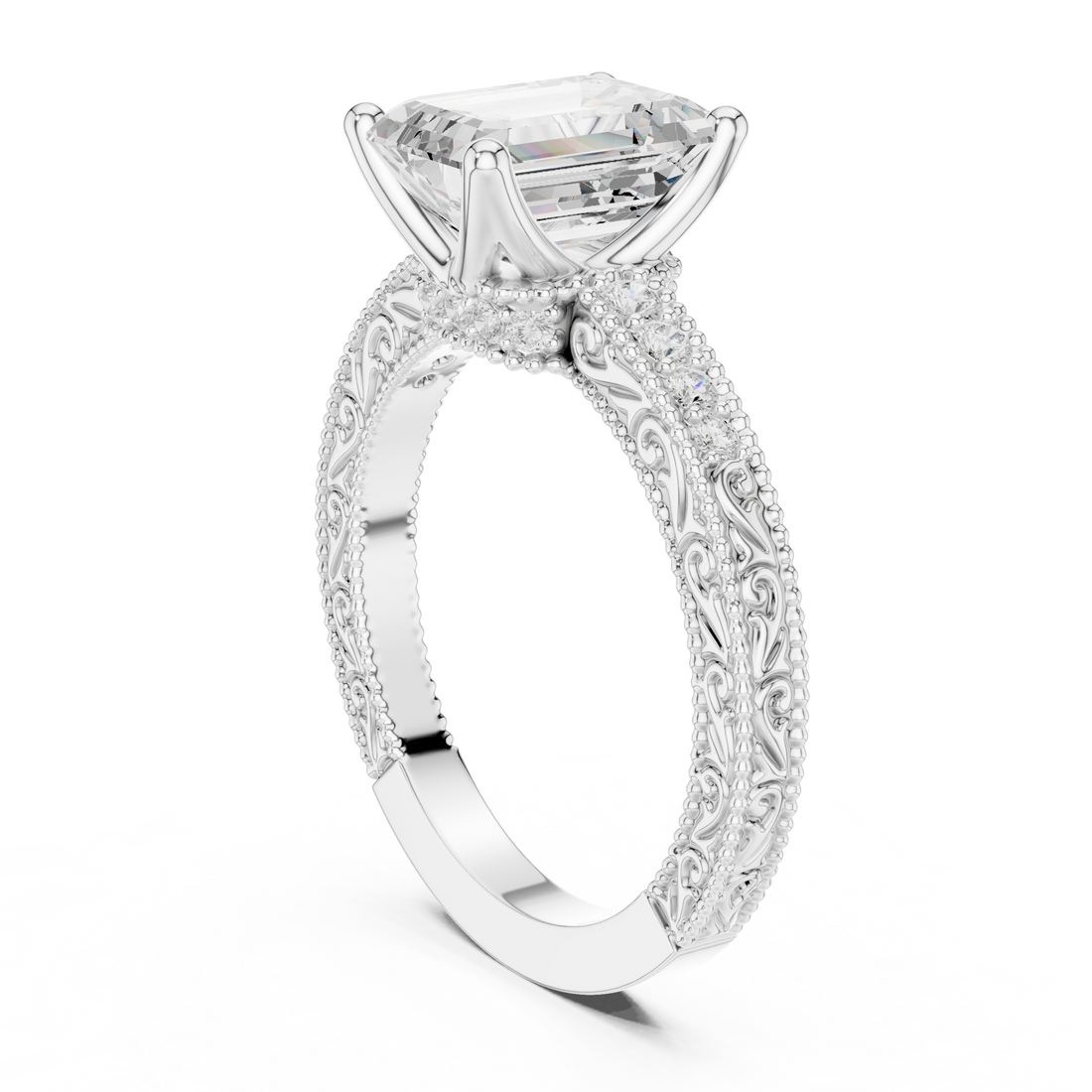 DDLR-166-EM - Vintage Emerald Ring - White Gold