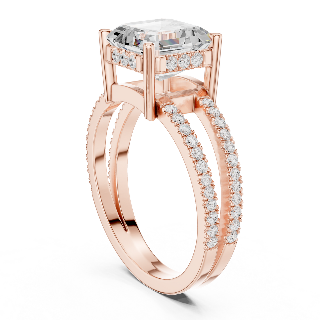 13 AC - Split Shank Asscher Ring - White Gold
