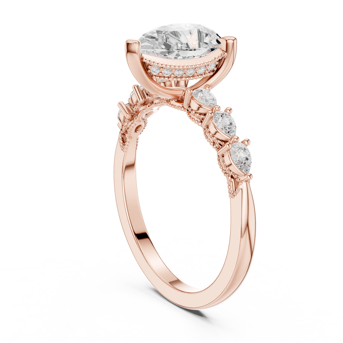 DDLR-168 -R00843-PE - Vintage Pear Ring - White Gold