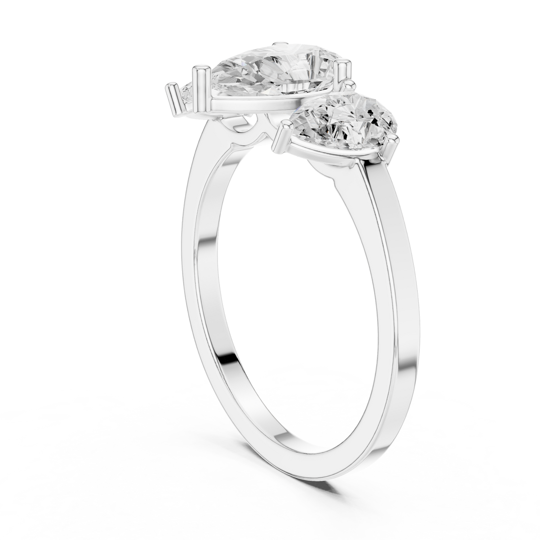 DDLR-1089 - Three Stone Pear Ring - White Gold
