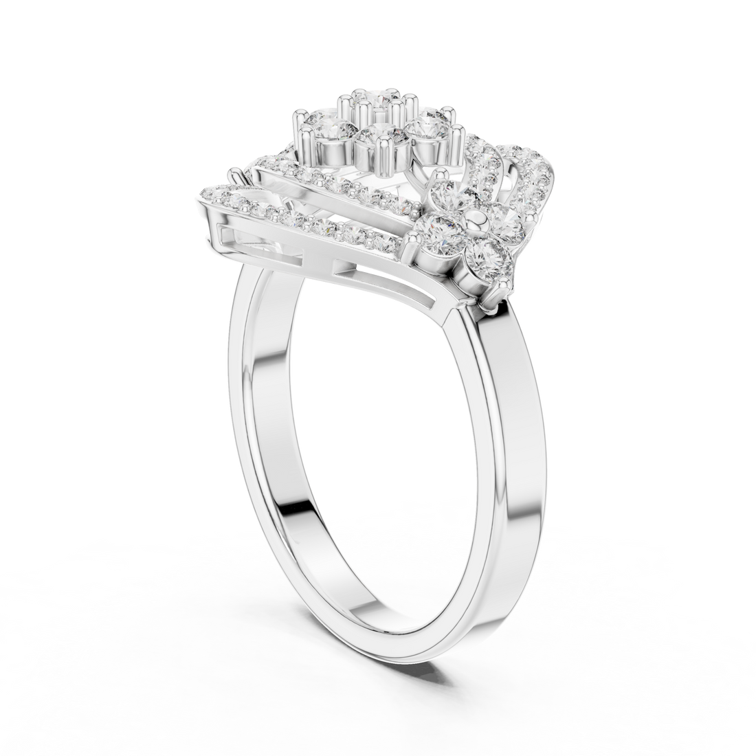 9#10049L - Fashion Round Ring - White Gold