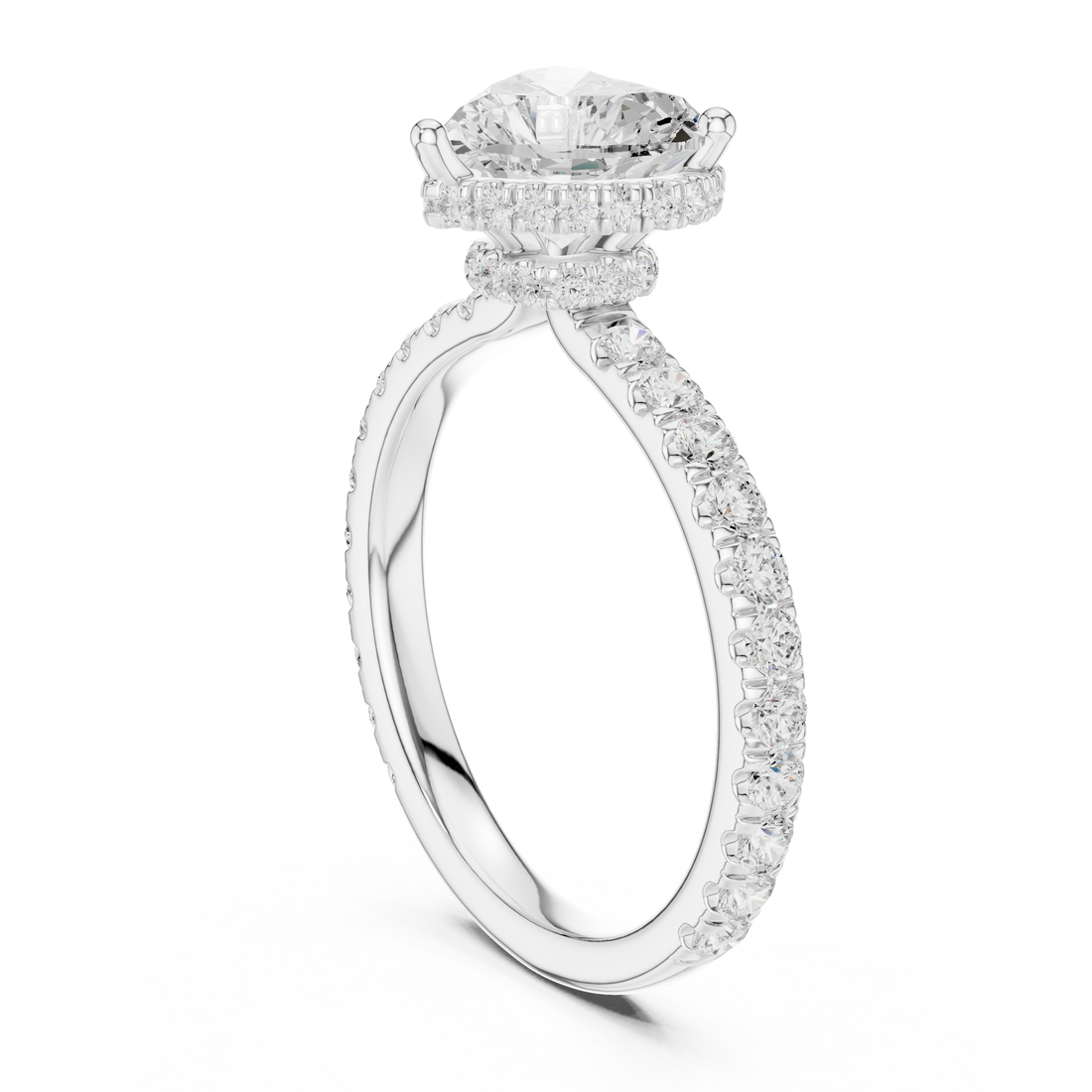 DDLR-165 -HR - Halo Heart Ring - White Gold