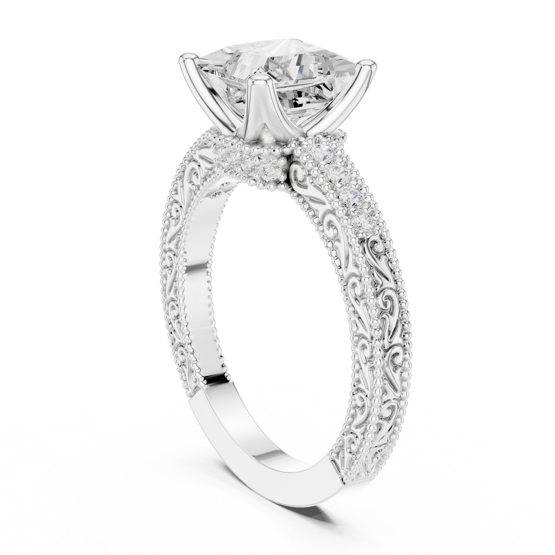 DDLR-980 - Vintage Princess Ring - White Gold