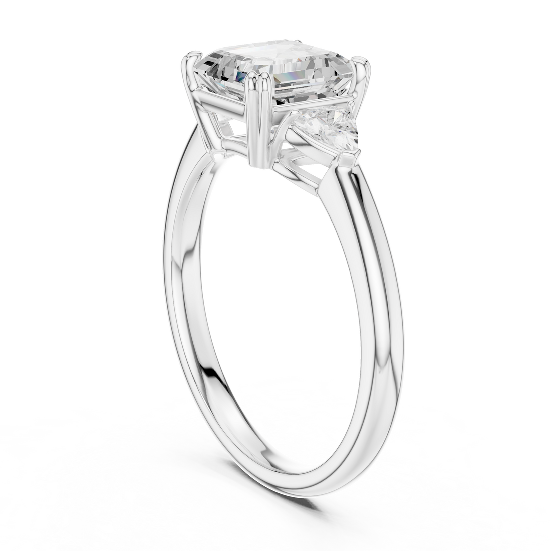DDLR-033-AC - Three Stone Asscher Ring - White Gold
