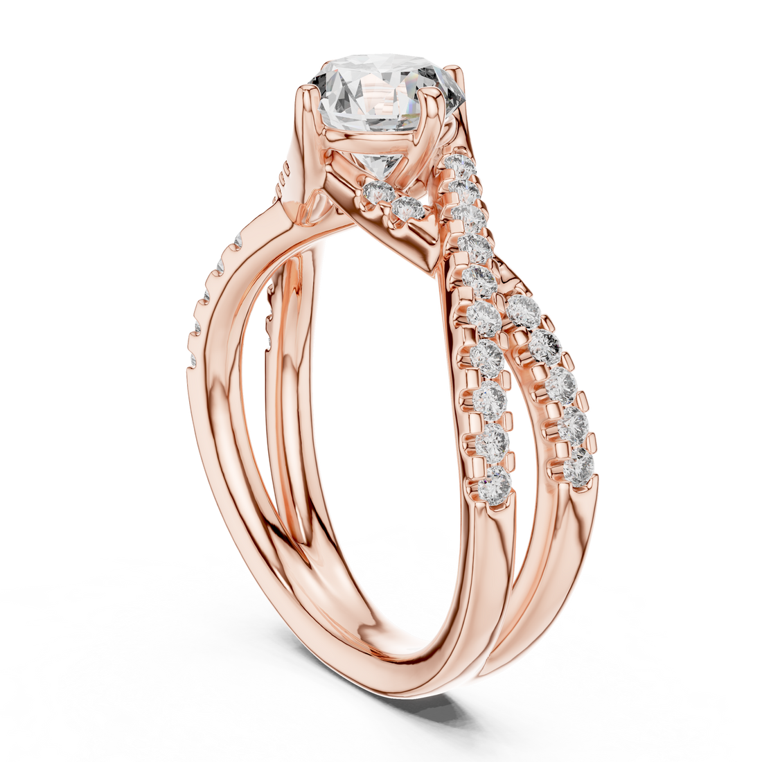638 - Split Shank Round Ring - White Gold