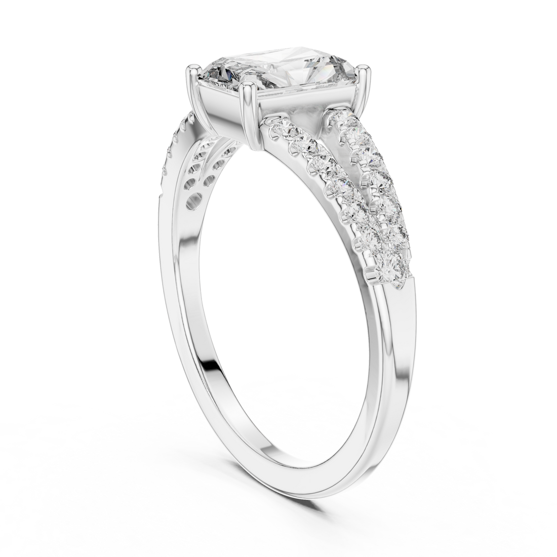 9#10009L_21 - Split Shank Radiant Ring - White Gold