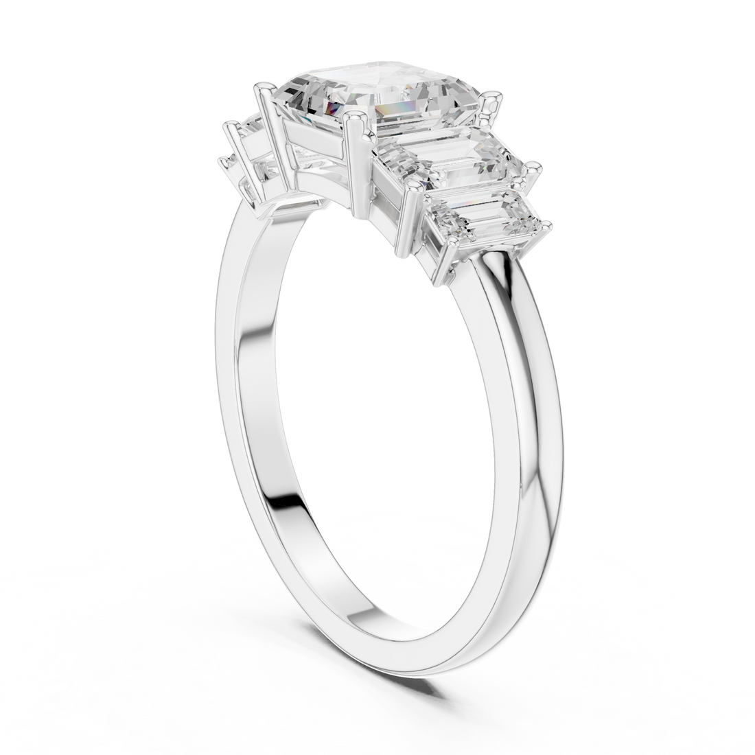 DDLR-1111 - Three Stone Asscher Ring - White Gold