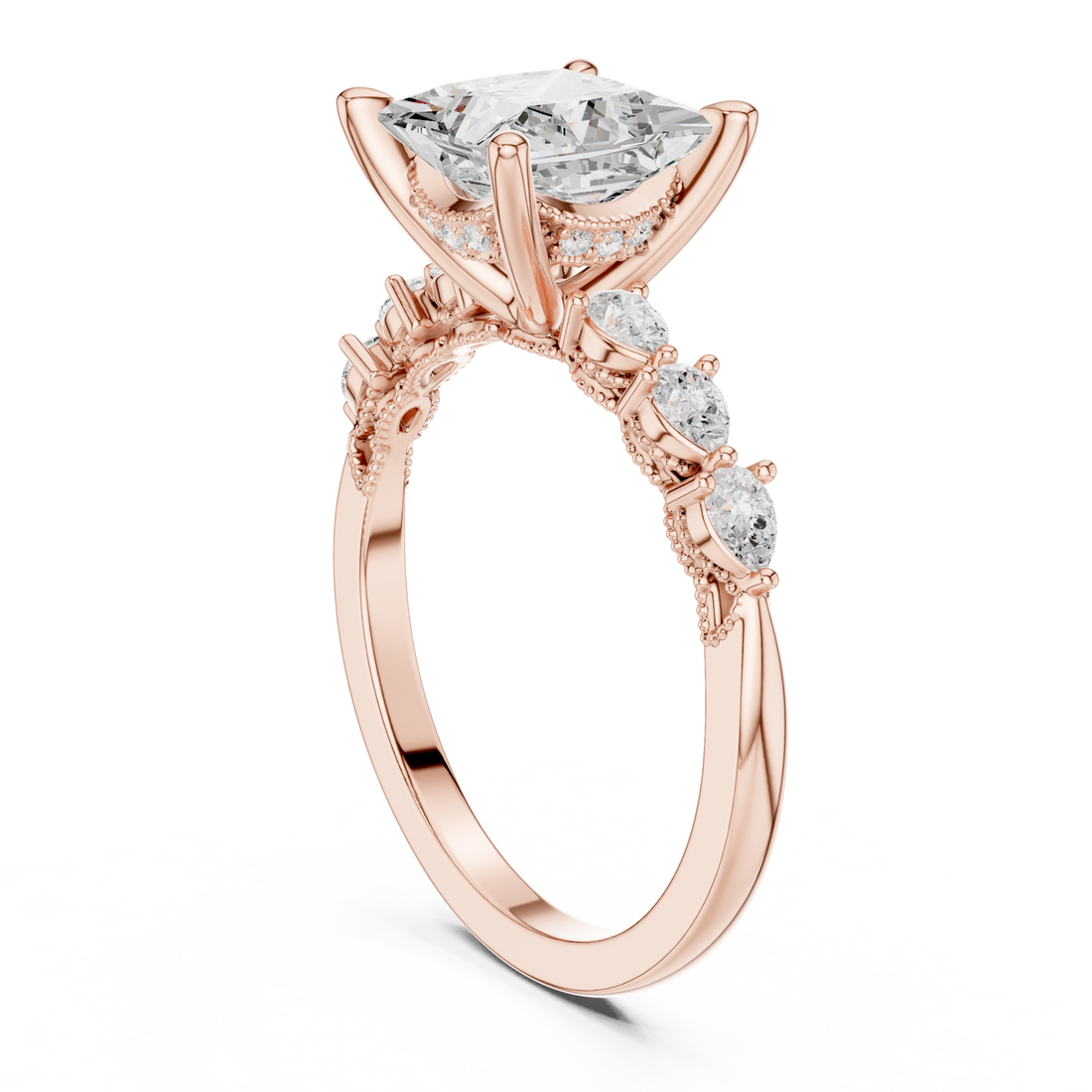 DDLR-1007 - Vintage Princess Ring - White Gold