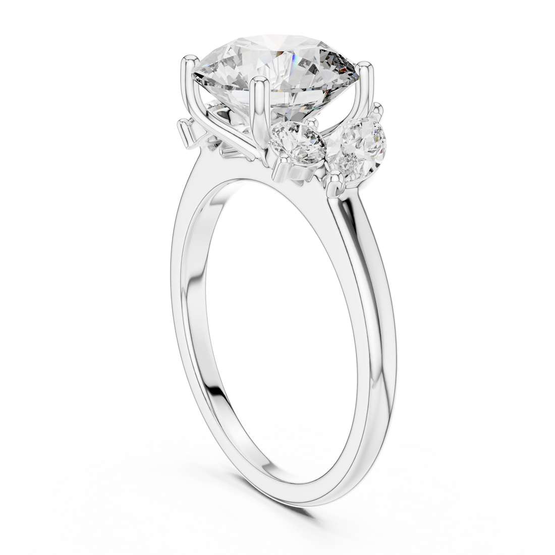 DDLR-074 - Three Stone Round Ring - White Gold