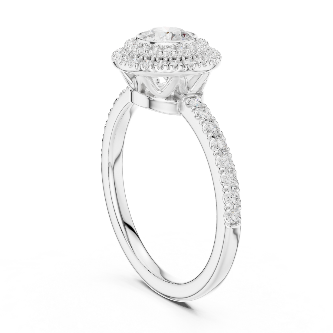 LR-0246 - Halo Round Ring - White Gold
