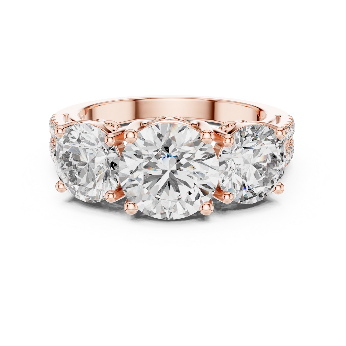 Three Stone Ring - Round | 9#10052L - Rose Gold