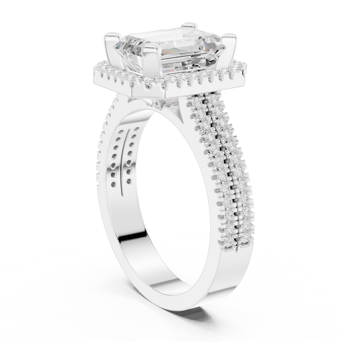 DDLR-341 - Halo Emerald Ring - White Gold