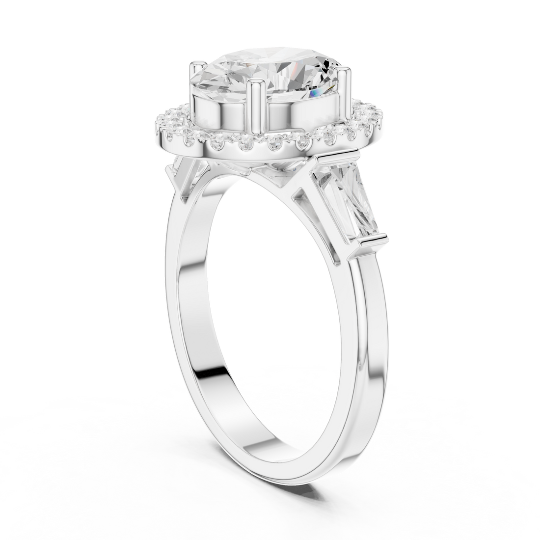 DDLR-342 OV - Halo Three Stone Oval Ring - White Gold