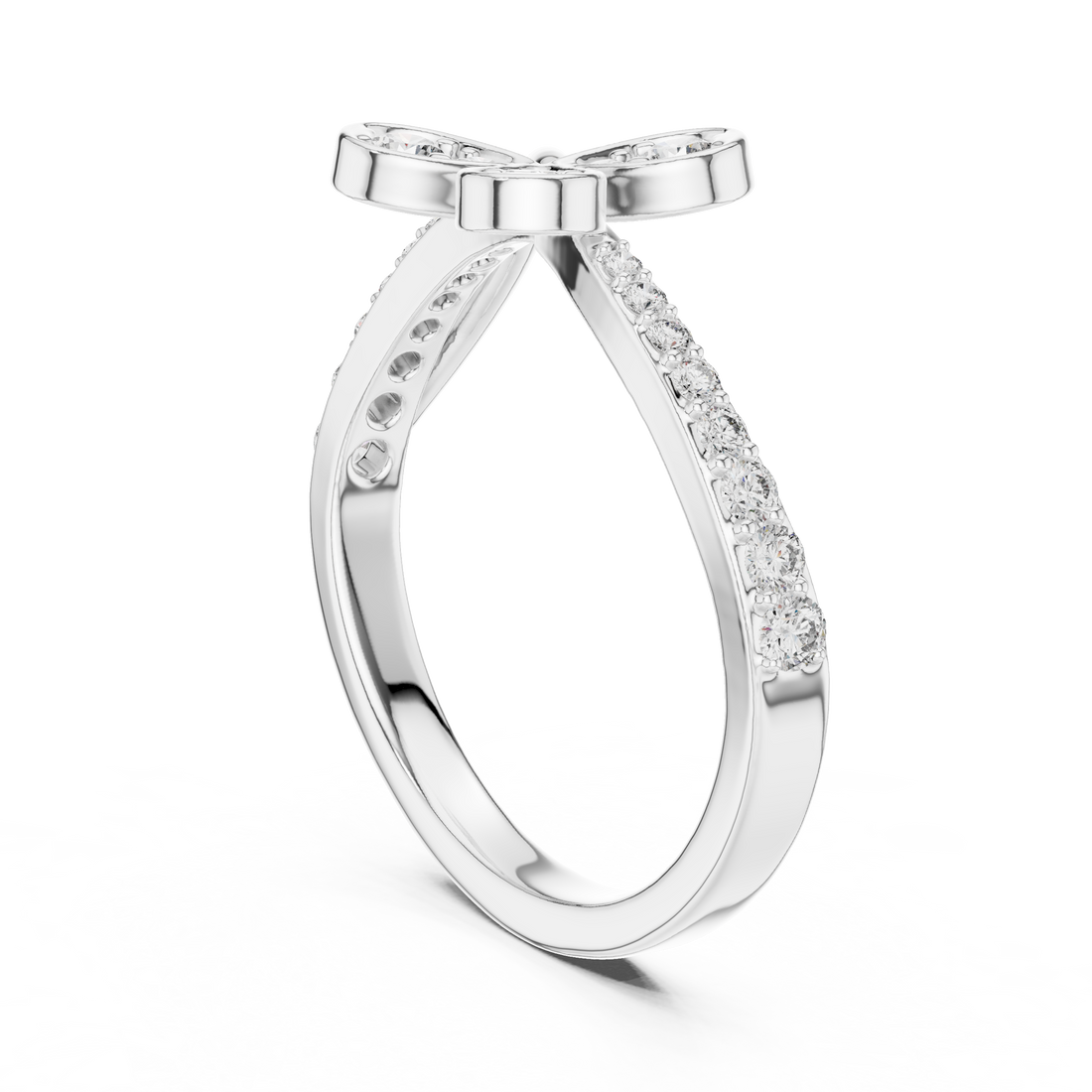 12#10067@L - Fashion Round Ring - White Gold