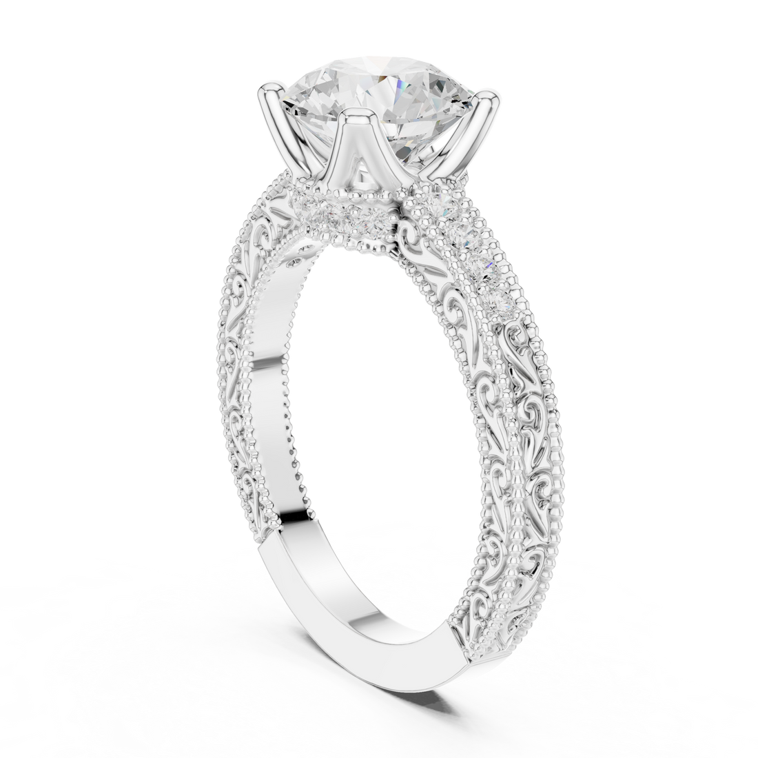 DDLR-982 - Vintage Round Ring - White Gold