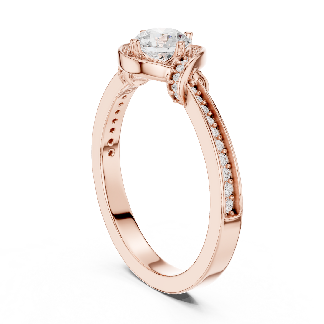 LR-0332 - Halo Round Ring - White Gold