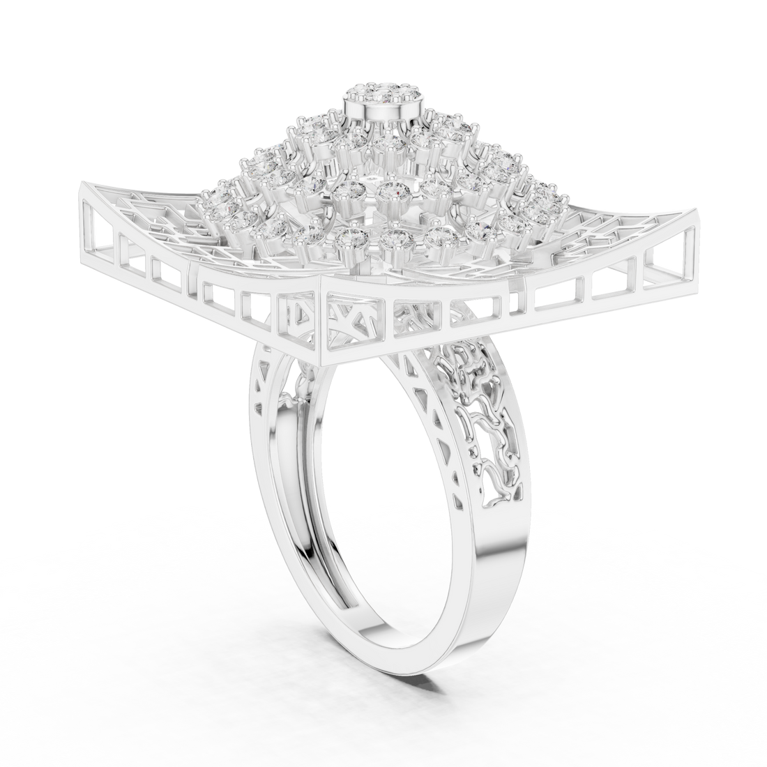 9#10043L - Fashion Round Ring - White Gold