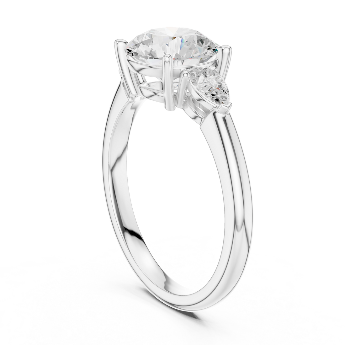 DDLR-035-RD - Three Stone Round Ring - White Gold