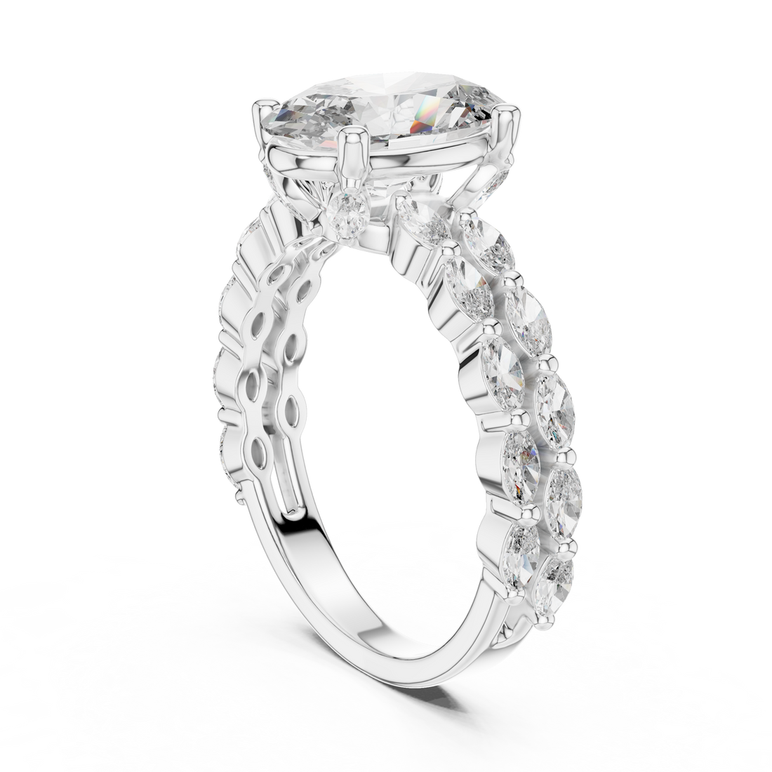 DDLR-064 - Split Shank Oval Ring - White Gold