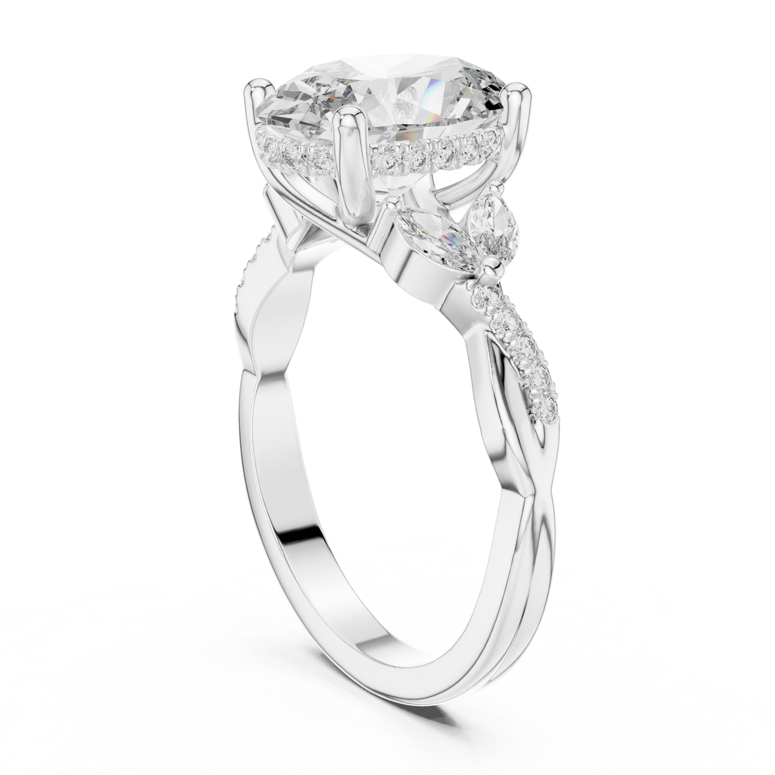 9#10017L_22 - Three Stone Oval Ring - White Gold