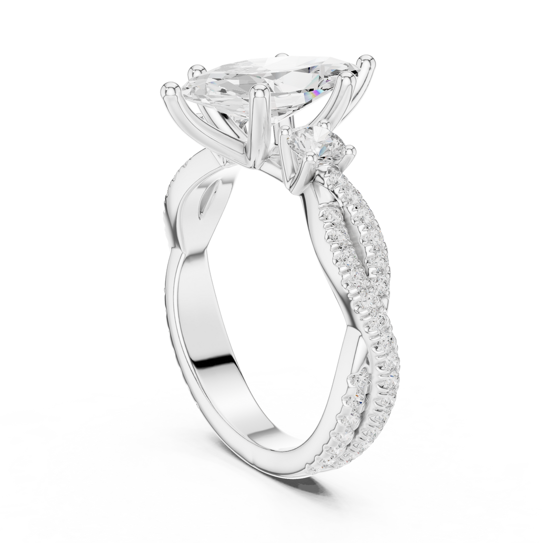 DDLR-281-MQ - Three Stone Marquise Ring - White Gold