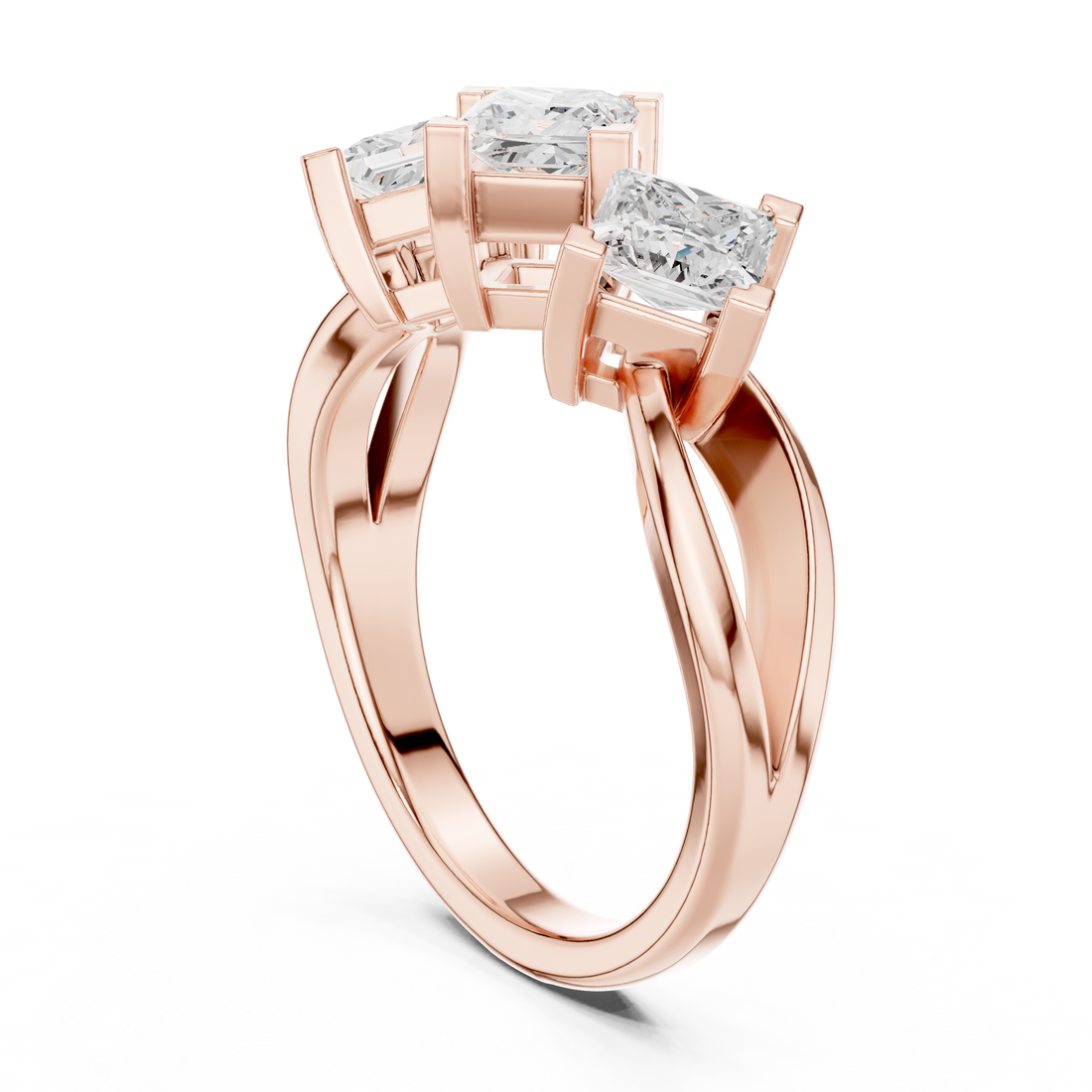 DDLR-488 - Three Stone Princess Ring - White Gold