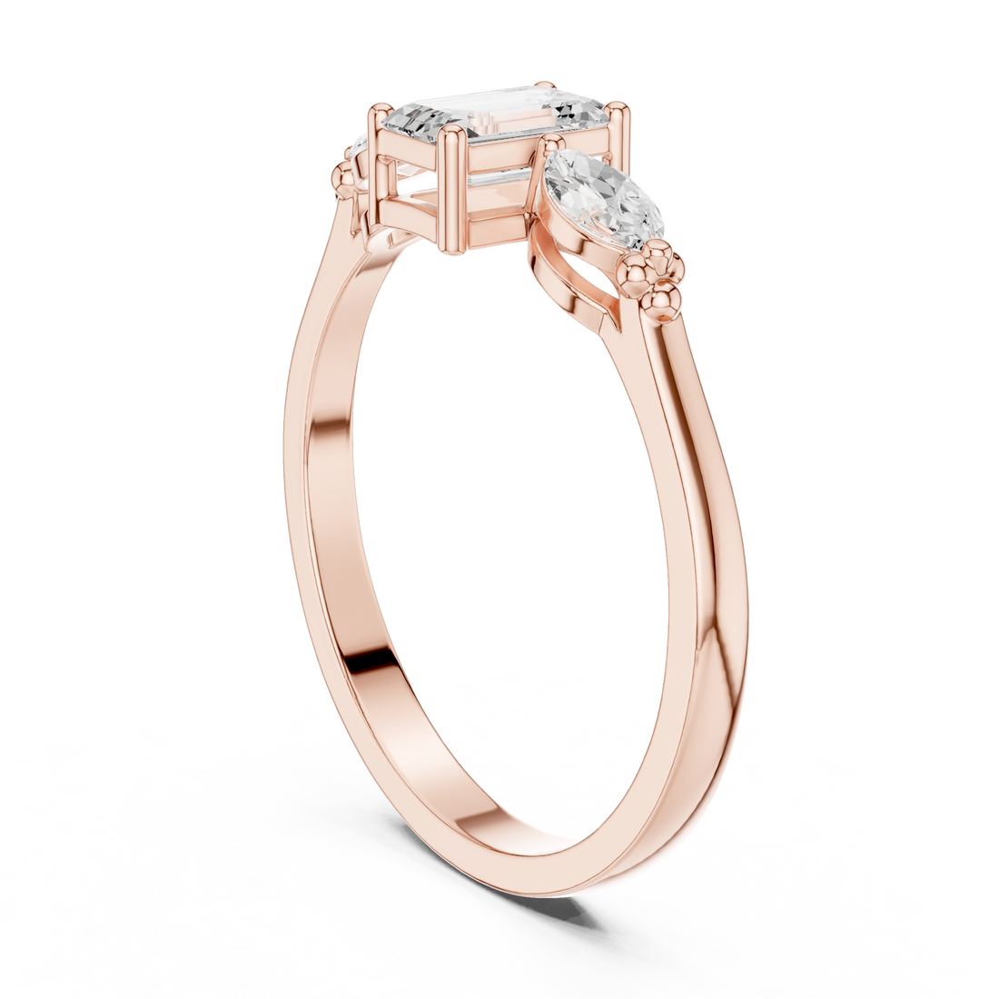 HLR-68 - Three Stone Emerald Ring - White Gold
