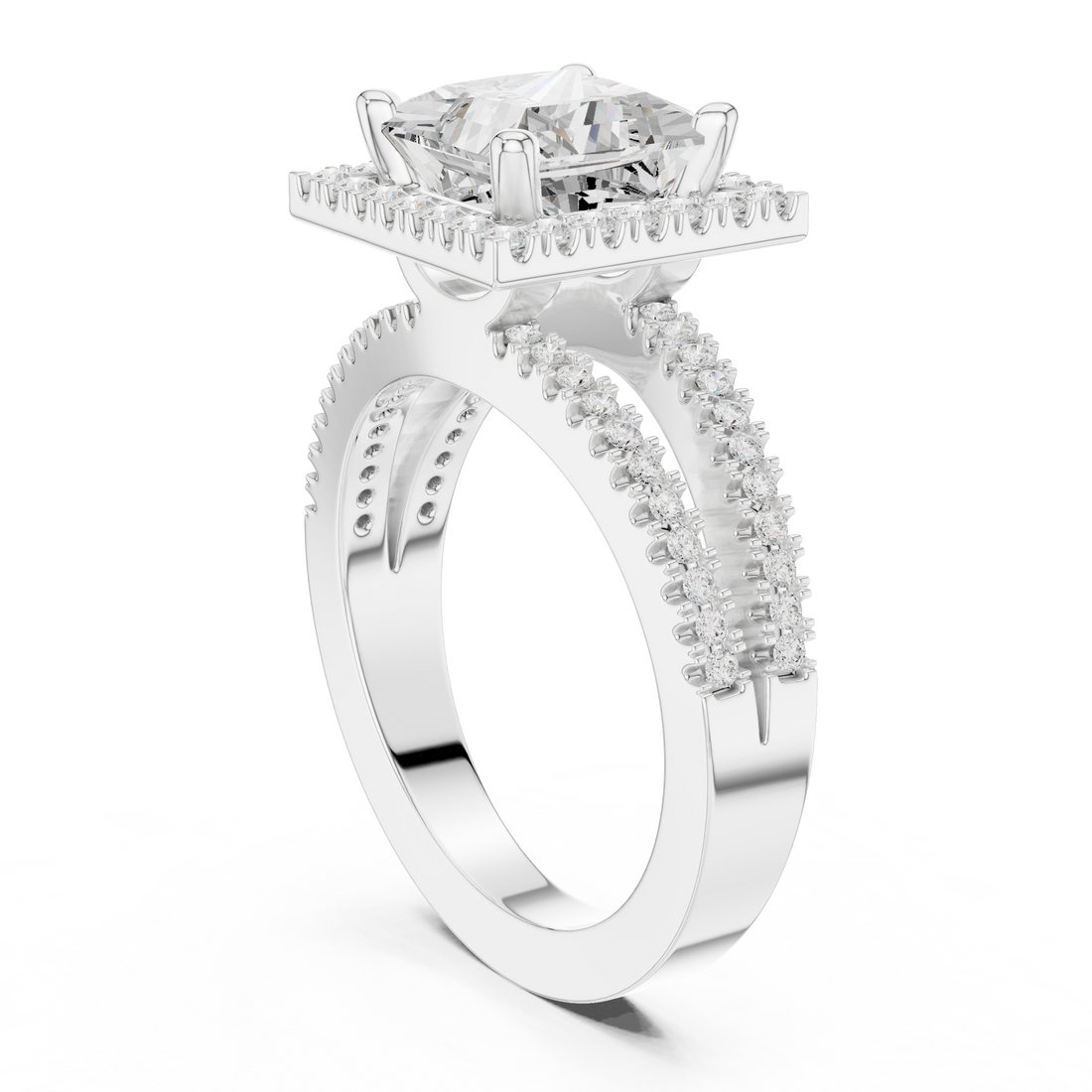 DDLR-350 PRI - Halo Princess Ring - White Gold