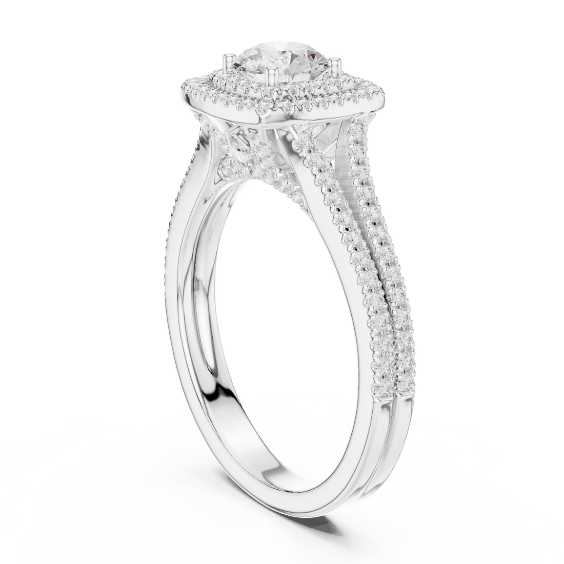 LR-0252 - Halo Round Ring - White Gold