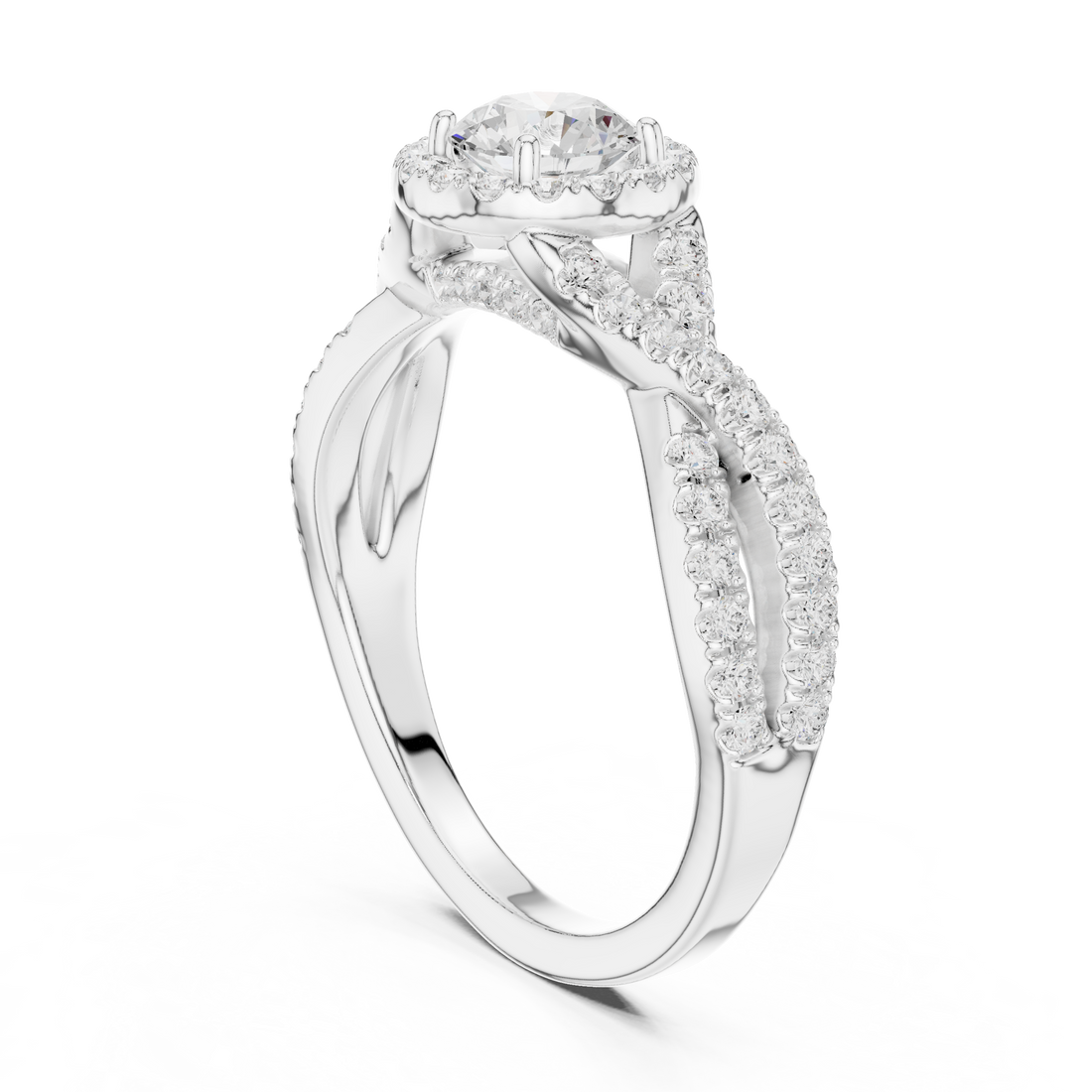 LR-0261 - Halo Round Ring - White Gold