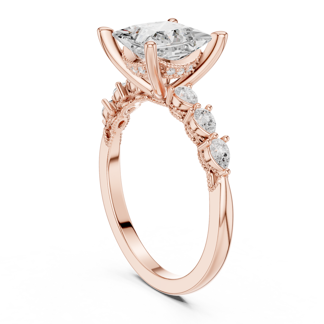 DDLR-168 -R00843-PR - Vintage Princess Ring - White Gold