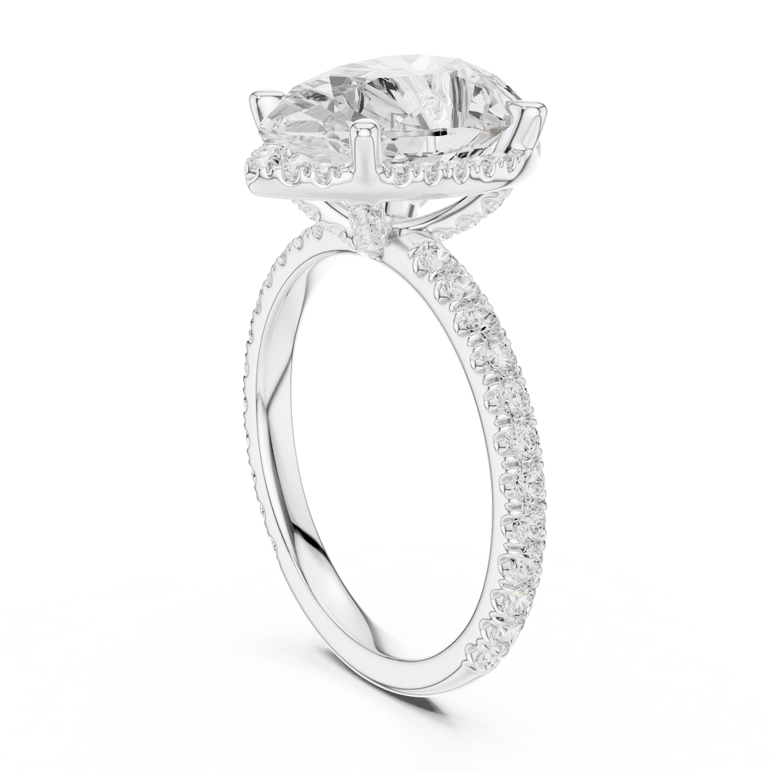 DDLR-172-PE - Halo Pear Ring - White Gold