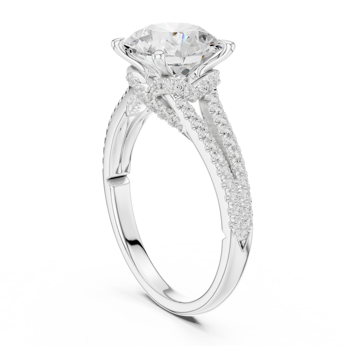 DDLR-252 - ROUND - Split Shank Round Ring - White Gold