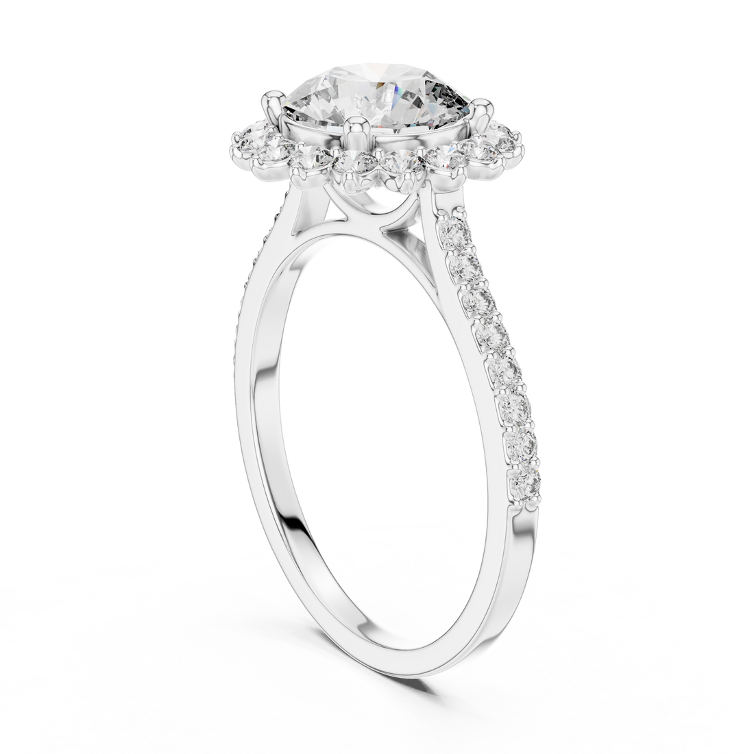 DDLR-062 - Halo Round Ring - White Gold