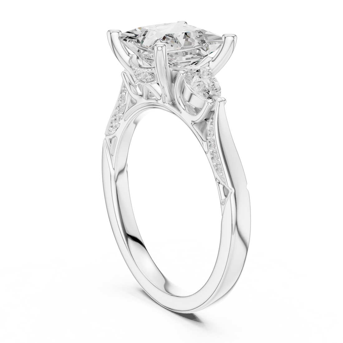 DDLR-284-PR - Three Stone Princess Ring - White Gold
