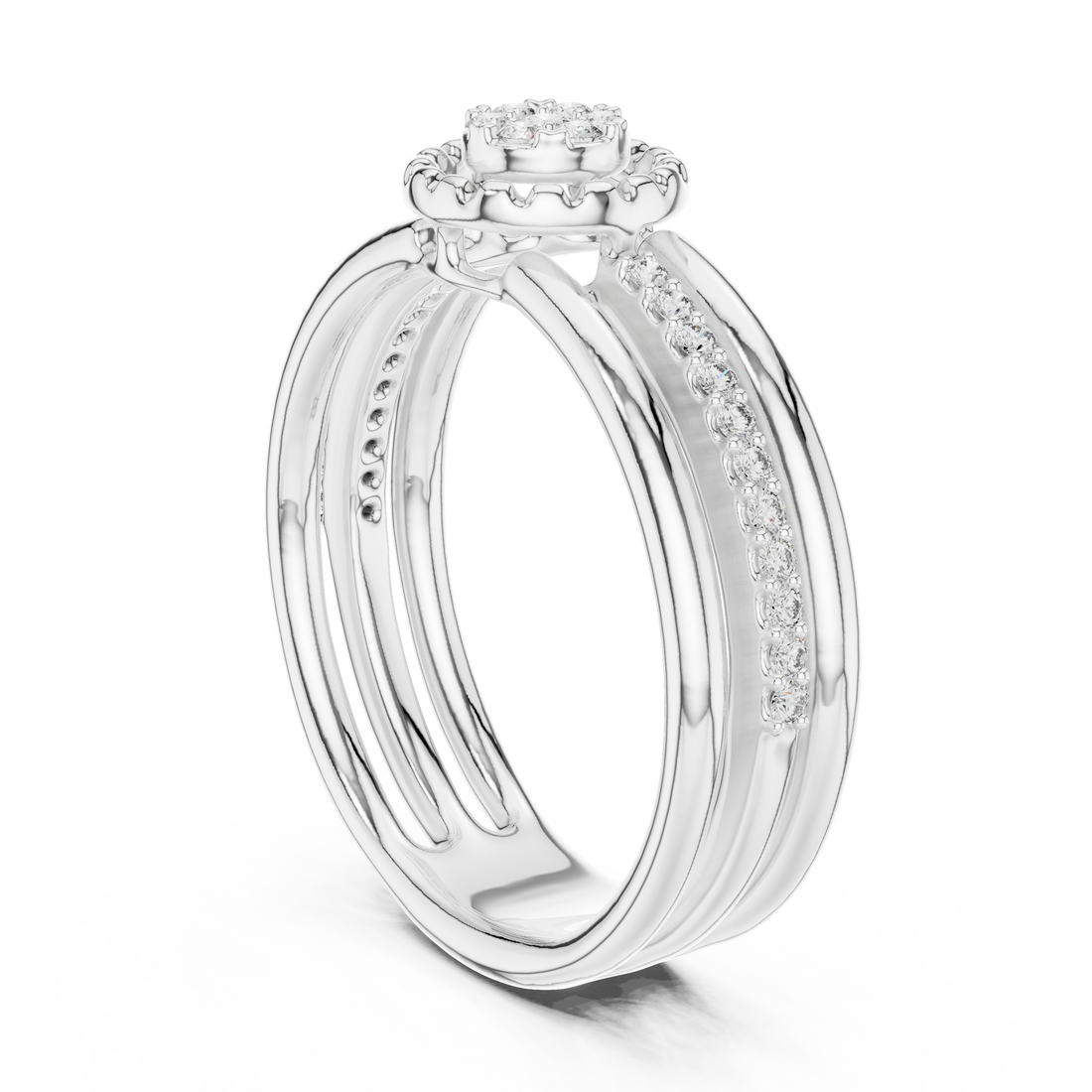 12#10060@L - Fashion Round Ring - White Gold