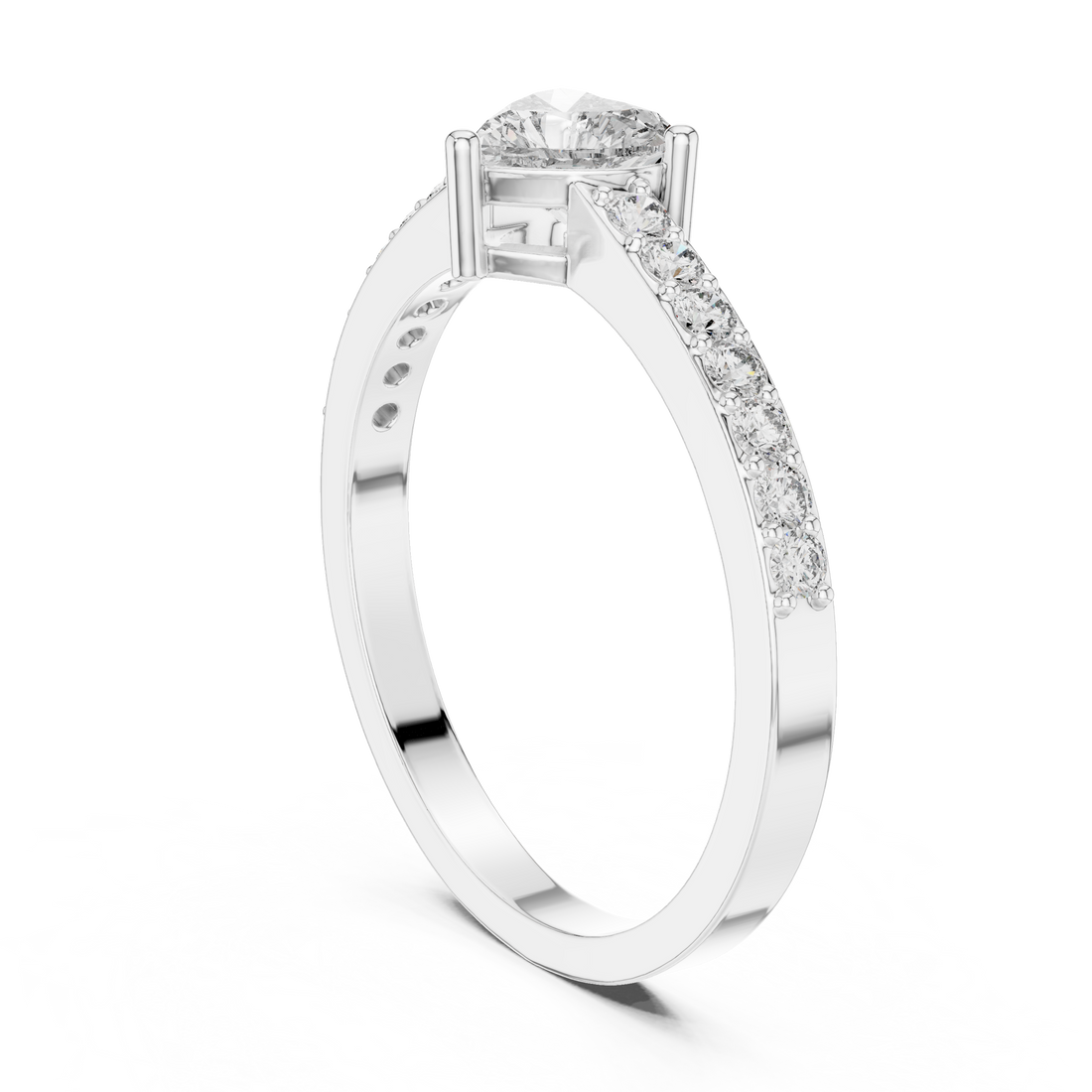 ABR-31 - Solitaire Heart Ring - White Gold