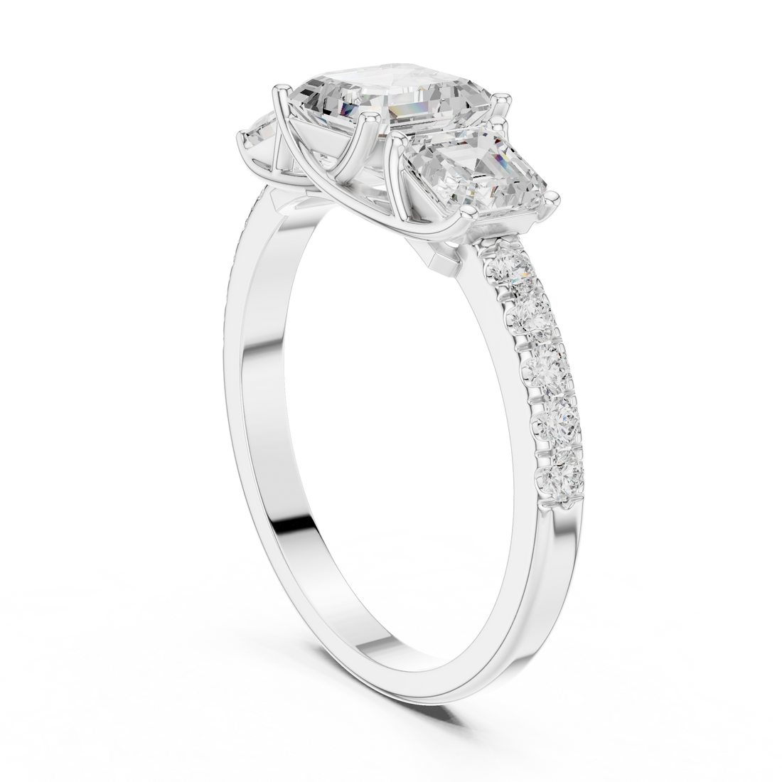 DDLR-1113 - Three Stone Asscher Ring - White Gold