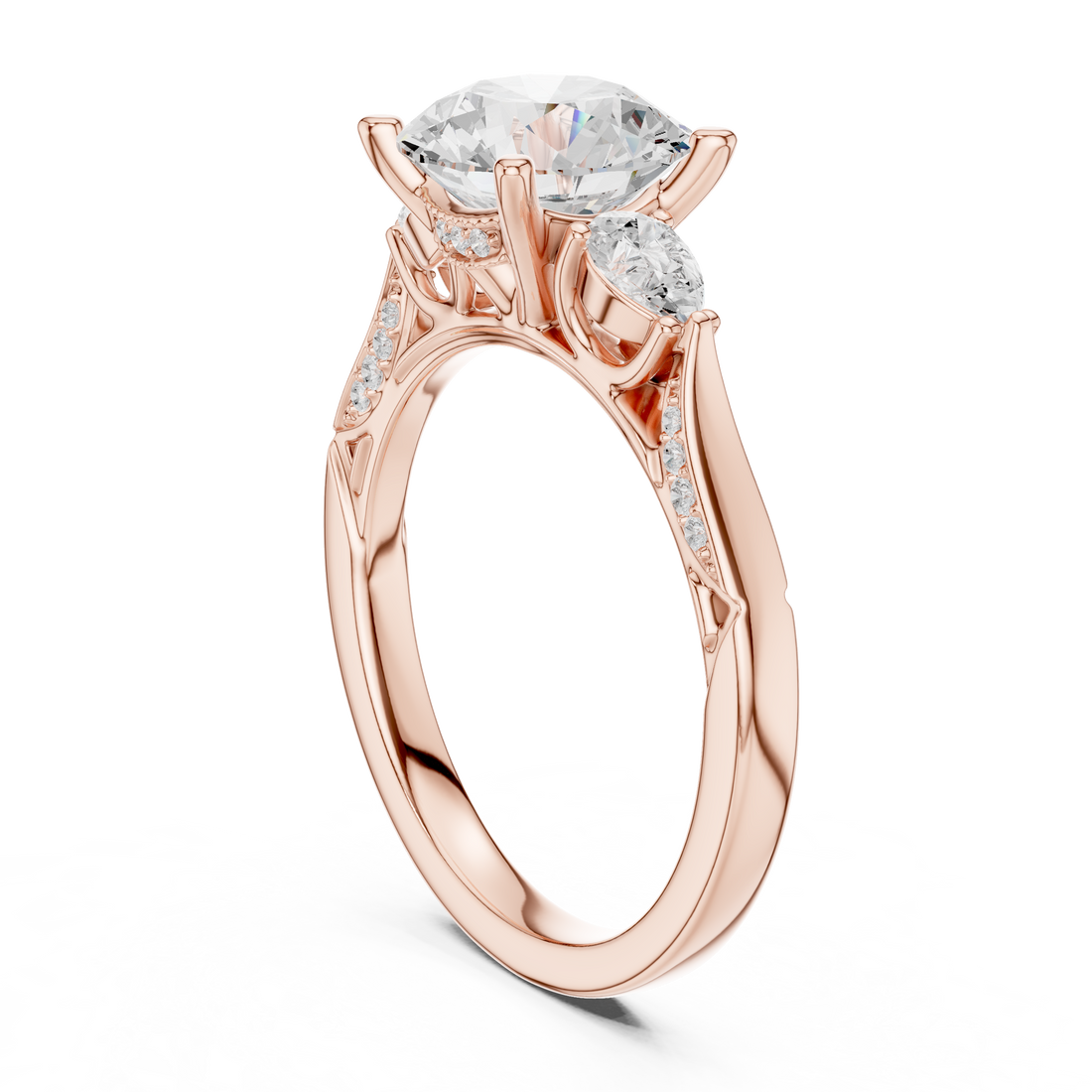 DDLR-284-RD - Three Stone Round Ring - White Gold