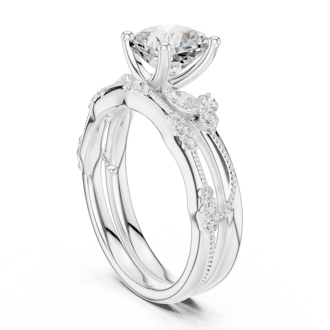 DDLR - 299 - CUSHION - Three Stone Cushion Ring - White Gold