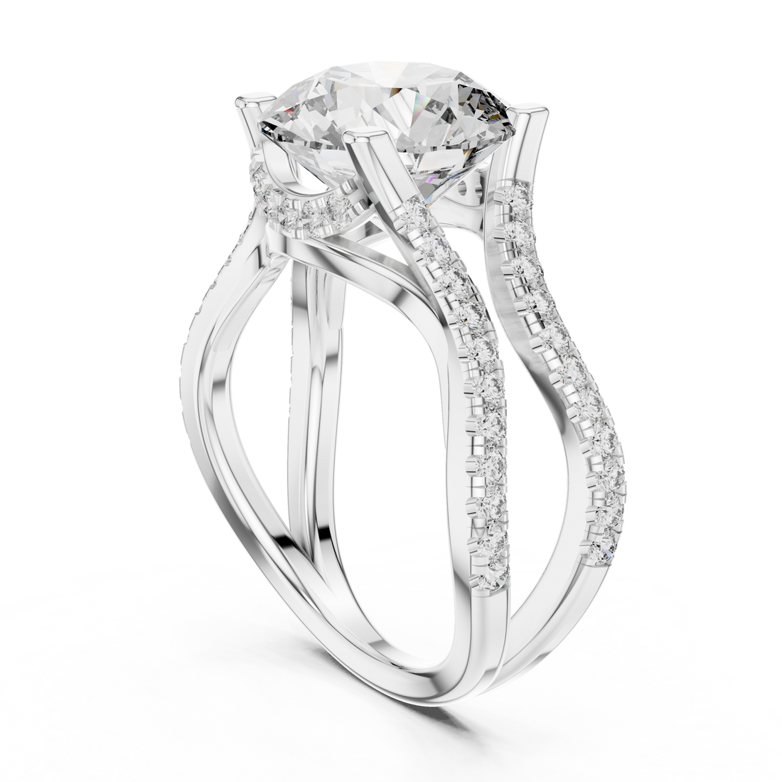 DDLR-155 - Split Shank Round Ring - White Gold