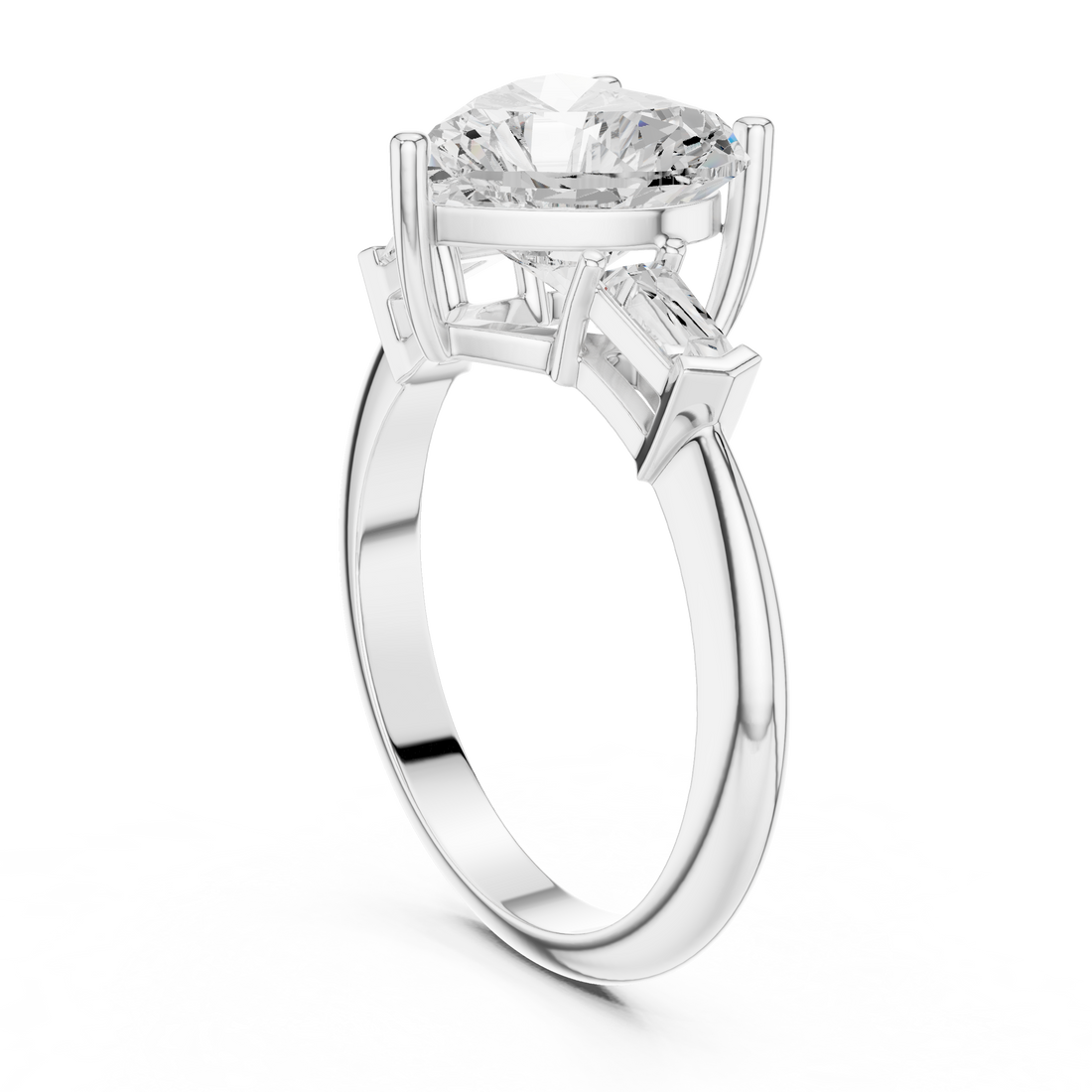 67 HR - Three Stone Heart Ring - White Gold