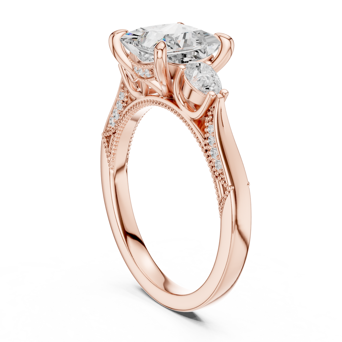 DDLR-1044 - Three Stone Princess Ring - White Gold