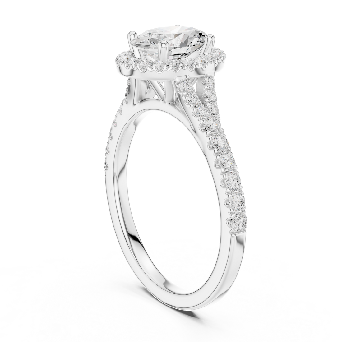 DDLR-043-OV - Halo Oval Ring - White Gold