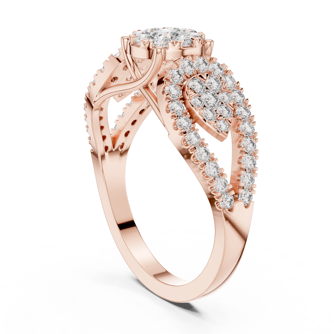 19#120032L - Halo Three Stone Round Ring - White Gold