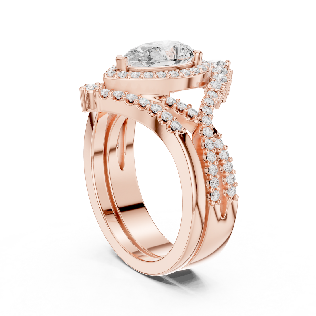 DDLR-353 - Halo Pear Ring - White Gold