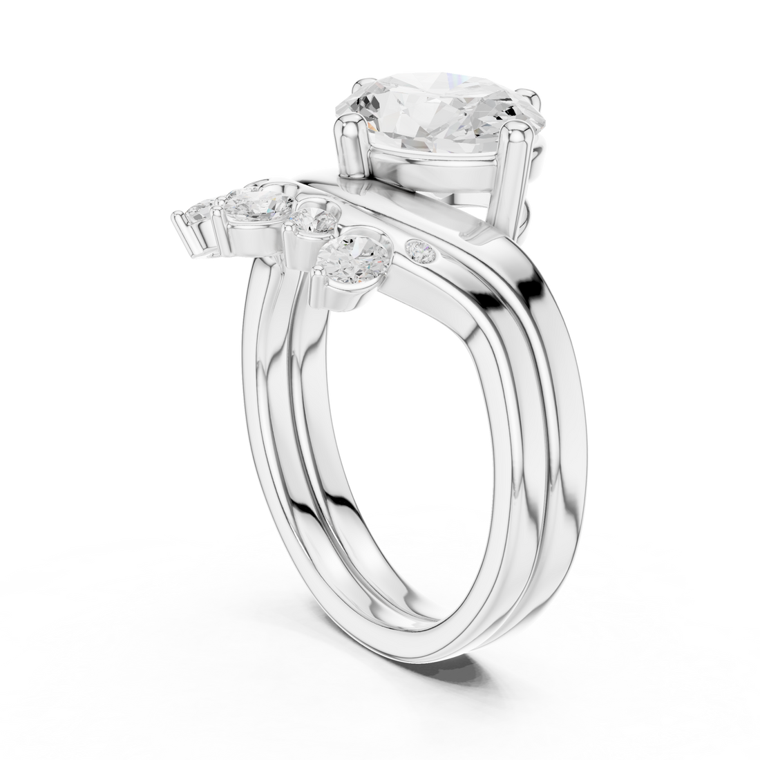 DDLR-444 -OV - Fashion Oval Ring - White Gold