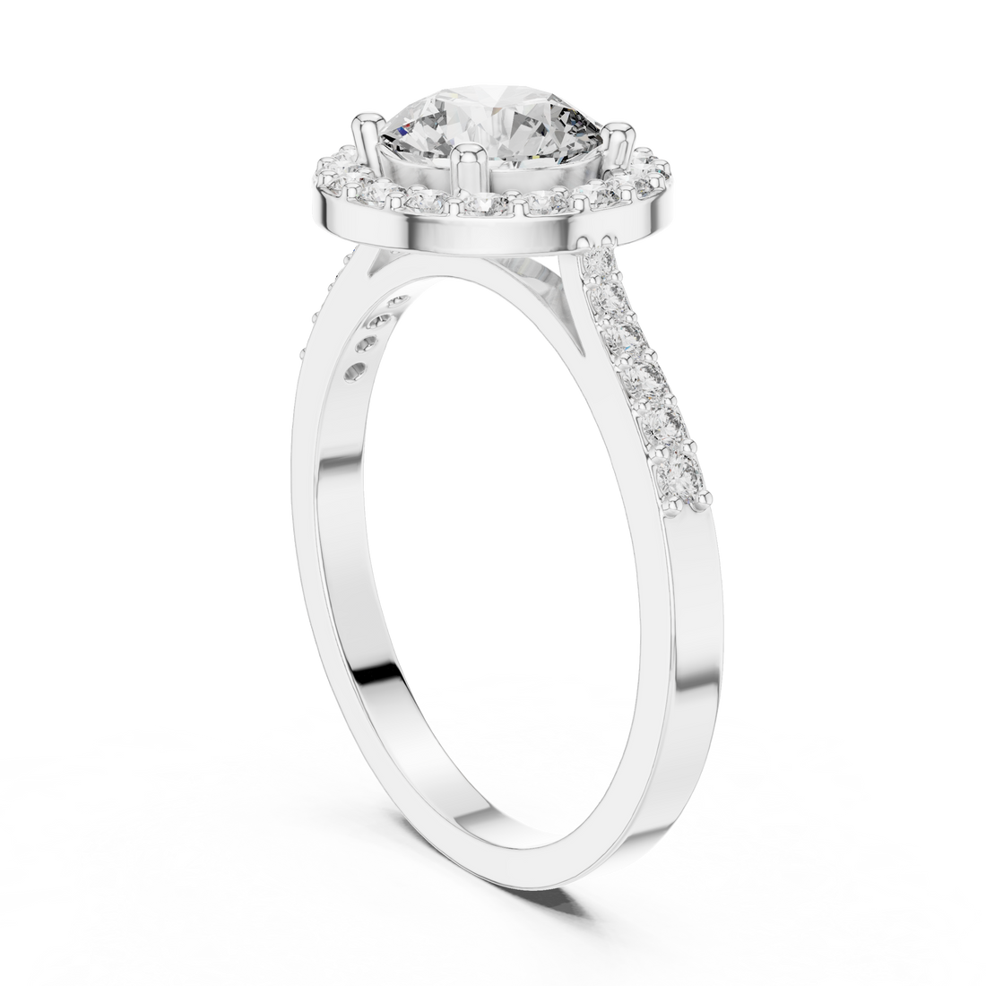 ALR-113 - Halo Round Ring - White Gold