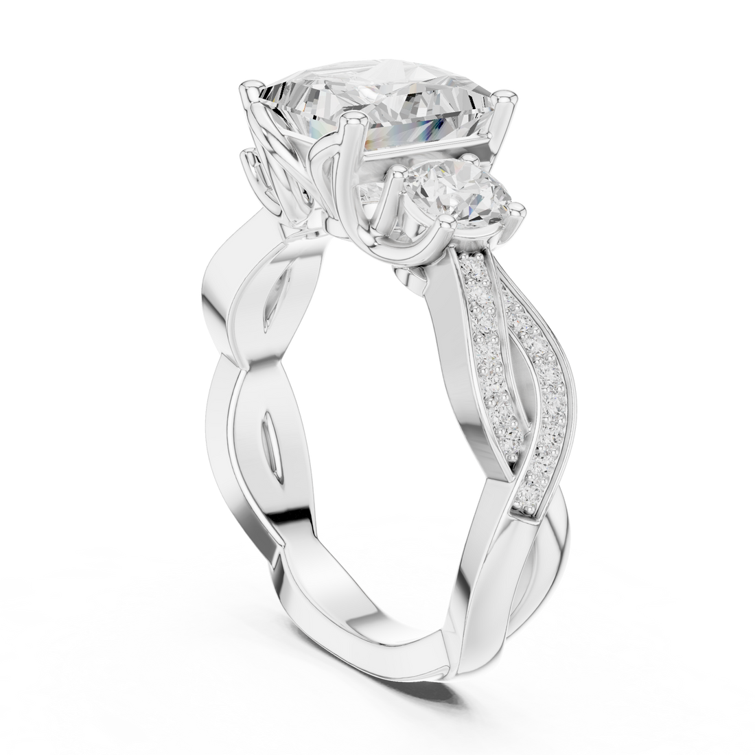 DDLR-268 - Three Stone Princess Ring - White Gold